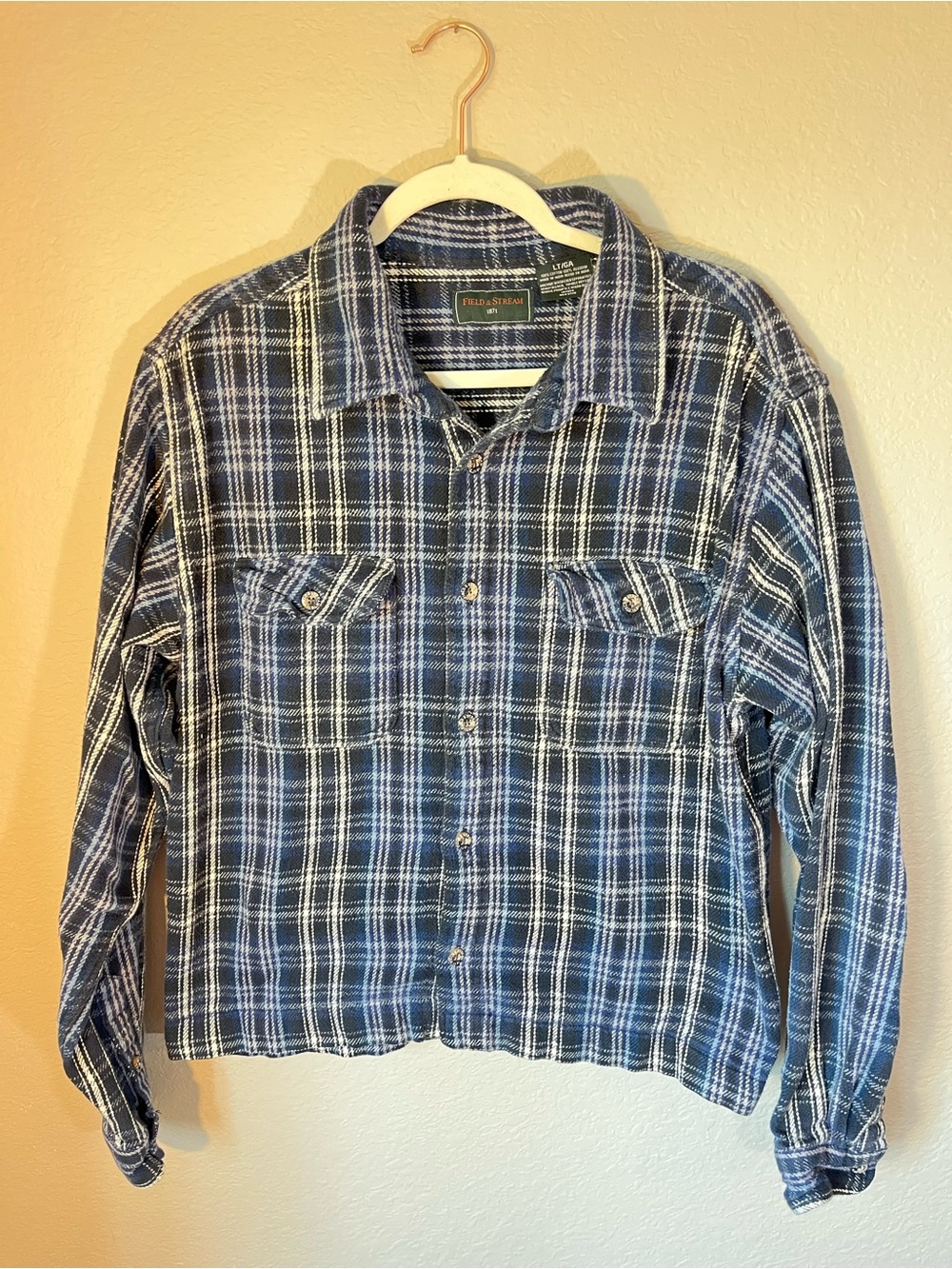 Field & Stream 1871 Blue Plaid Flannel Shirt Jacket Men's LT Large Tall Cotton